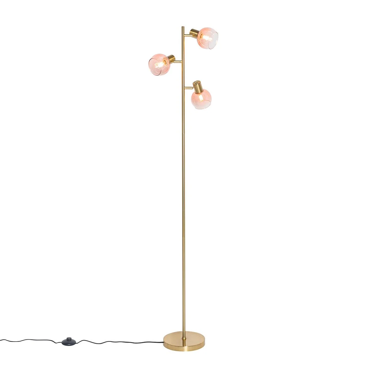 QAZQA Art Deco vloerlamp goud met roze glas 3-lichts - Vidro - FonQ - Alles in roze