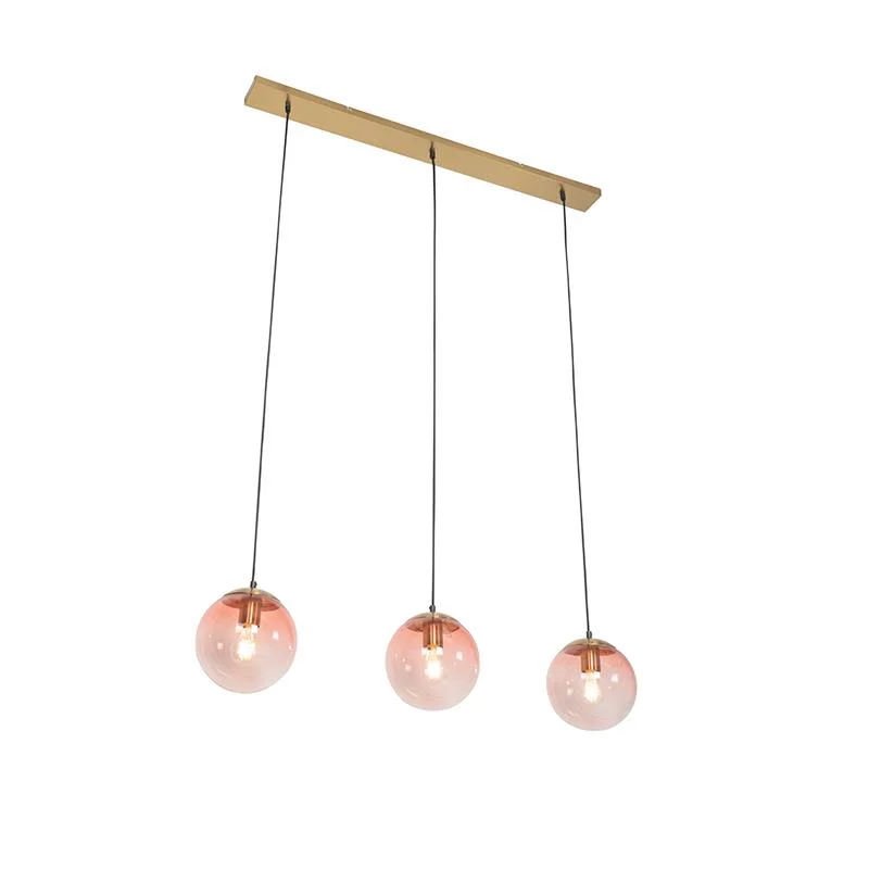 QAZQA Art deco hanglamp messing met roze glas 3-lichts - Pallon - FonQ - Alles in roze