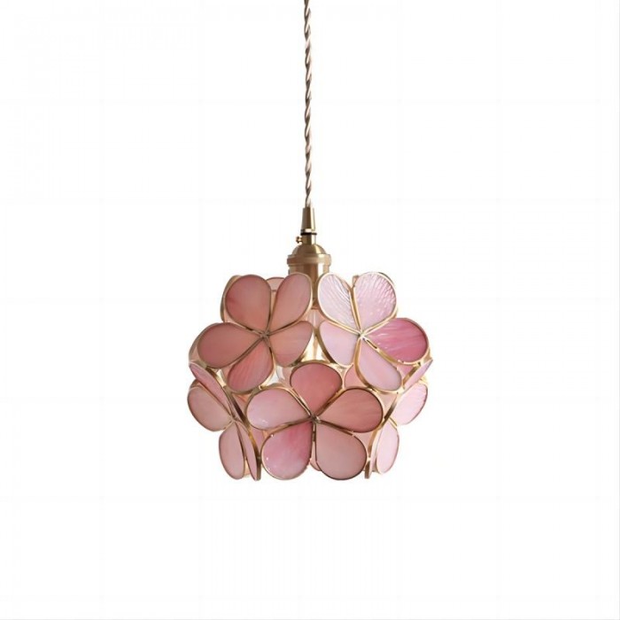 Romantische handgeblazen glazen bloemblad hanglamp - Homelights - Alles in roze