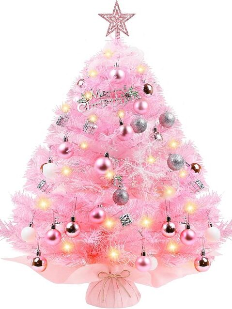 Kerstboom roze mini met ledverlichting